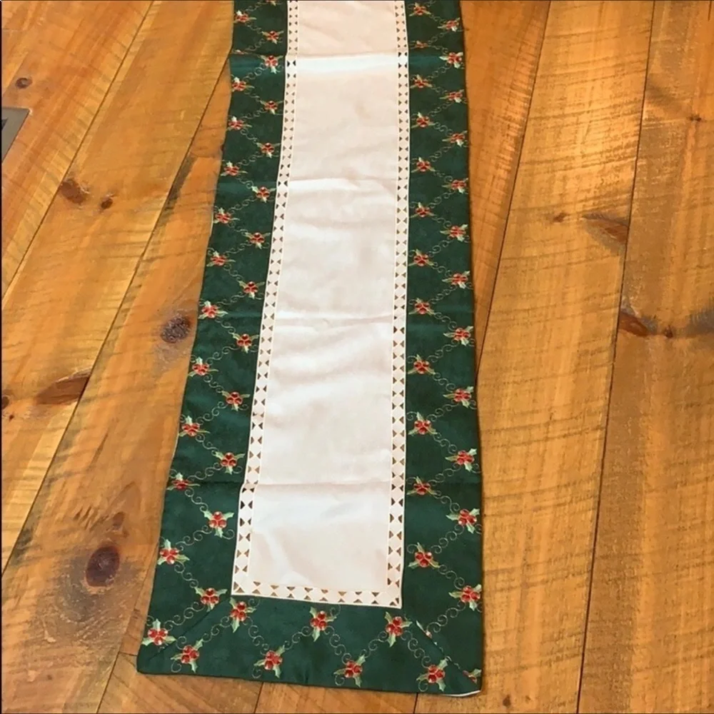 Christmas table runner with holly berry design 16” x 90”